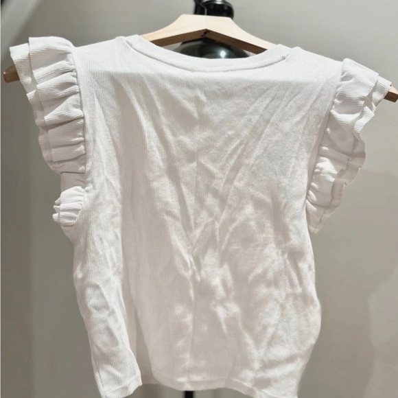 Zara Ribbed white Ruffle Sleeve Top - Picture 2 of 4